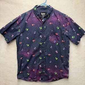 Spencers Alien Galaxy Shirt Mens Medium Purple Universe Button Up All Over Print
